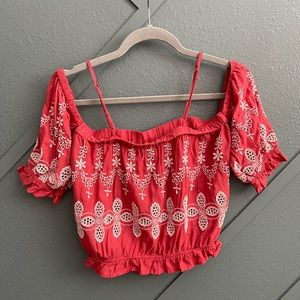 American Eagle cropped Embroidered off shoulder top